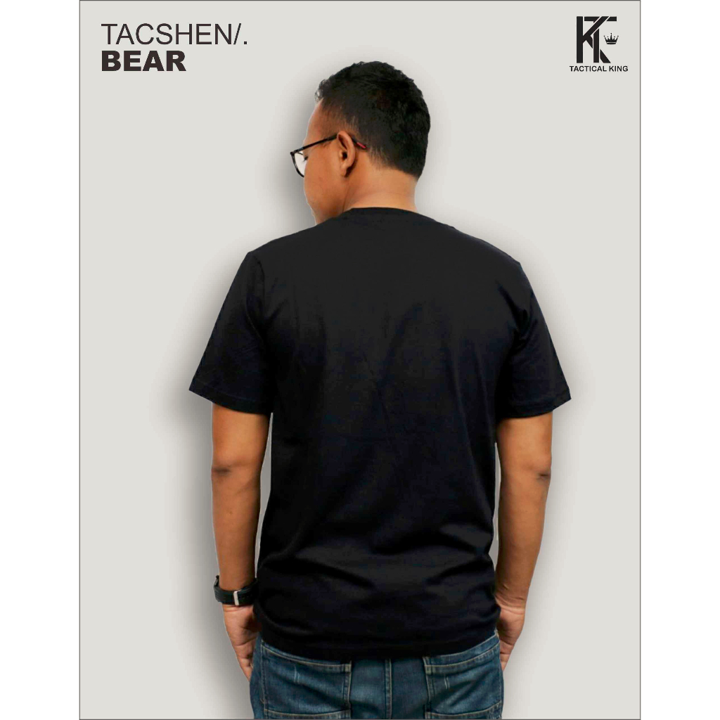 Kaos Pria Distro Lengan Pendek Tacshen Motif Bear Bahan Catton Combad 30s Sablon Plastisol