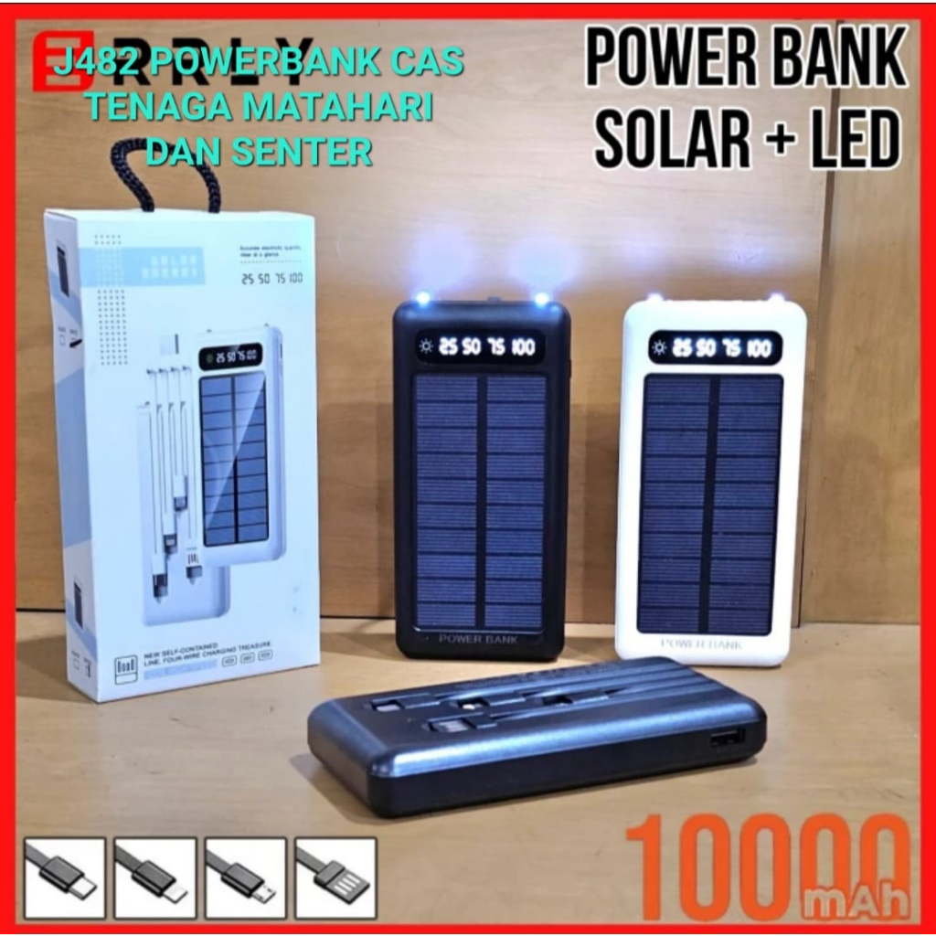 J482 ORI Powerbank Solar POWER BANK PANEL SURYA 10000 Mah Input USB matahari TENAGA SINAR SENTER LED LAMPU FLASH LIGHT ASLI ORIGINAL CHARGER CAS CASAN SUPER FAST CHARGING ADAPTOR KABEL TIPE TYPE C auto charging otomatis  GARANSI UANG KEMBALI BILA PRODUK Y