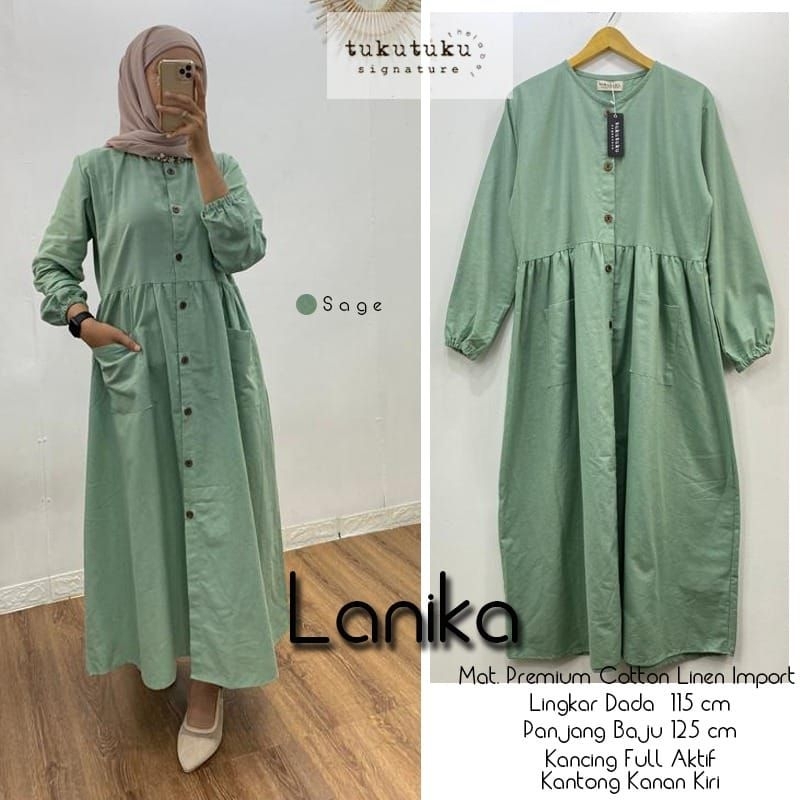 Lanka Midi Dress Maxy Gamis Jumbo Polos Biru Electrik Bca Sage Green Katun Linen Import Ld 115 Fit X