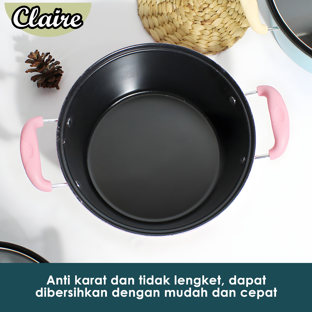 Panci Sup Enamel Tutup Kaca / Soup Pot Panci Susu Enamel