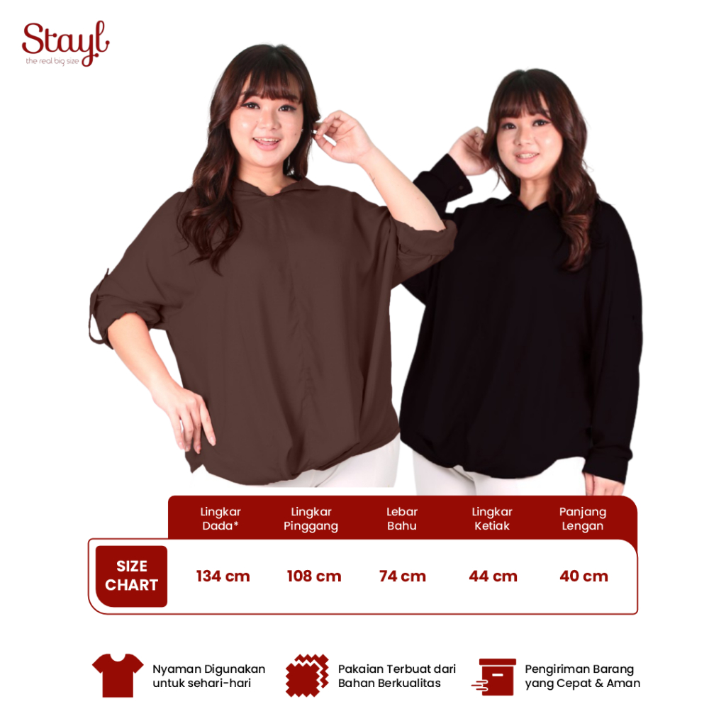 STAYL Big Size V Neck Blouse | LD 134 XXXL | Jumbo Size Blus | Blouse Atasan Ootd | Blouse Rayon | Blouse Big Size | Kemeja Big Size Blus Jennie