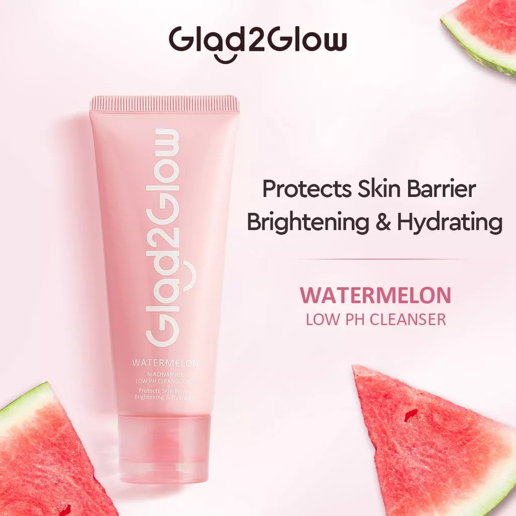 READY - Glad2Glow Low pH Gentel Facial Wash Facal Cleanser Gel with Watermelon Niacinamide 50ml | Fa
