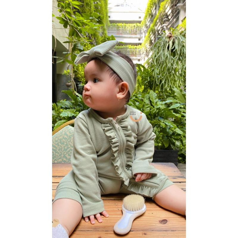 [12.12 SALE] MIOUBABY - Sleepsuit zipper free headband / baju tidur bayi / jumper bayi /jumpsuit bayi / bodysuit baby / waffle baby / baju anak / baju bayi / sleepsuit anak / hadiah lahiran / setelan anak / setelan bayi / baju anak perempuan