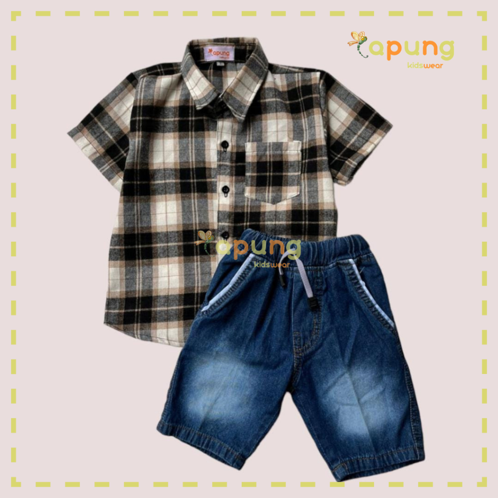 (Capung Kidswear) Kemeja Lengan Pendek Flanel Anak (1-6 tahun)