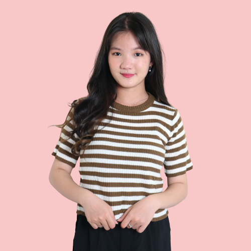 T-shirt Oneck Rajut Kaos Salur Lengan Pendek Wanita