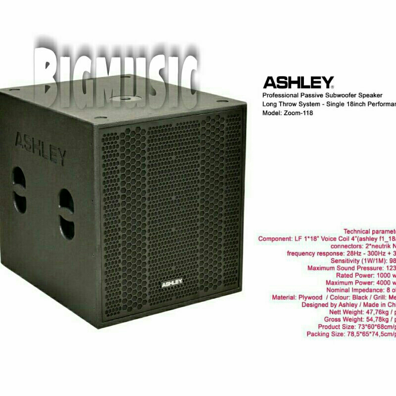Subwoofer Pasif Ashley Zoom 118 Original Passive Sub 18 inch Zoom118