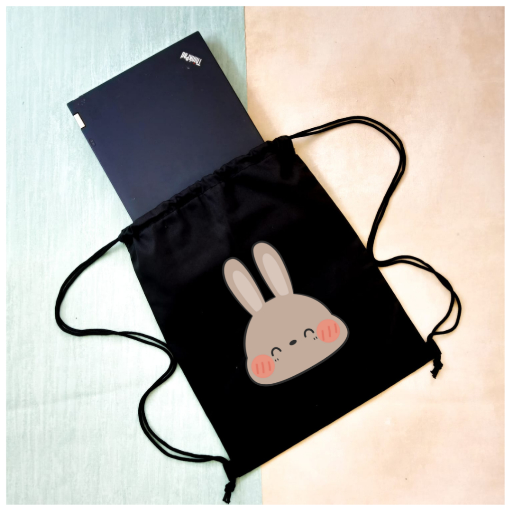 Stringbag Motif Kepala Kelinci Full Colour Drawstring tas serut Ransel sekolah kuliah kampus rabbit || Kiiyoomii ||