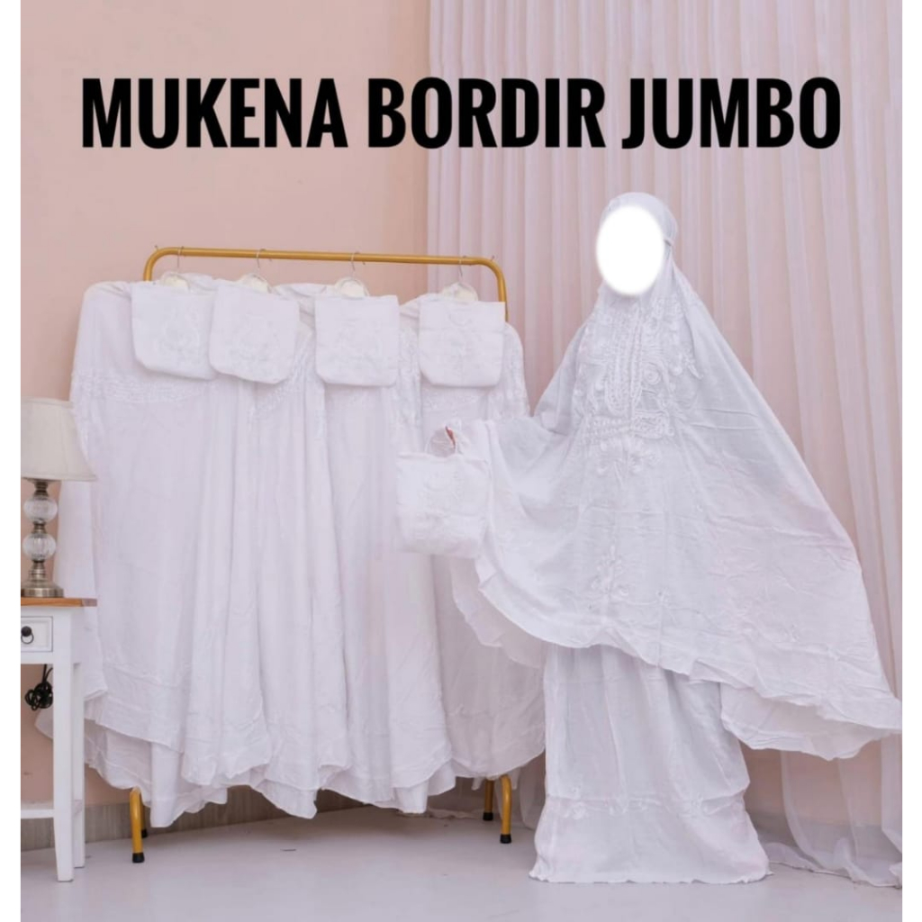 MUKENA RAYON PUTIH POLOS BORDIR PITA