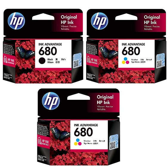 PAKET TINTA HP 680 1 BLACK + 2 COLOUR ( 3 PCS) ORIGINAL