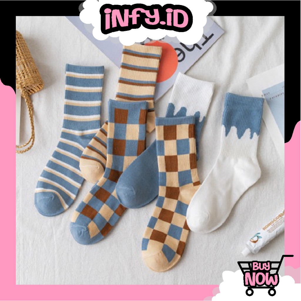 INFY - Kaos Kaki Pria Wanita Panjang Setinggi Betis Motif Catur New Fashion Korean Style Socks KK136