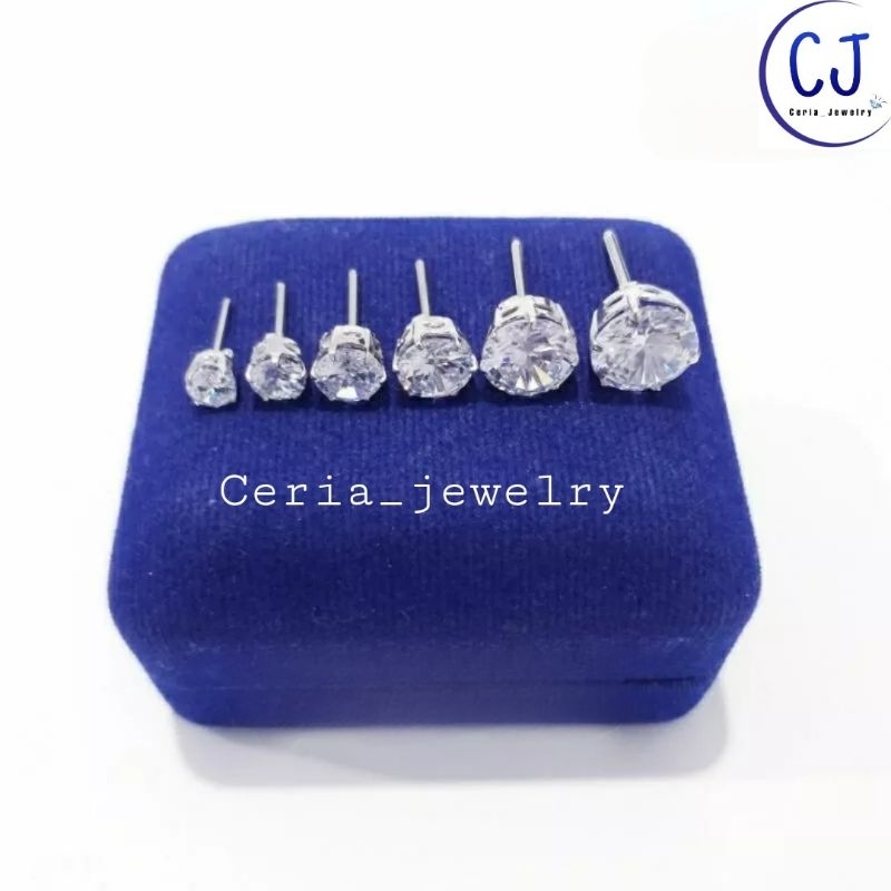 Anting Perak Asli Silver 925 Lapis Emas Putih - Anting Tusuk/Giwang Tusuk _ Perhiasan Anting Perak Asli