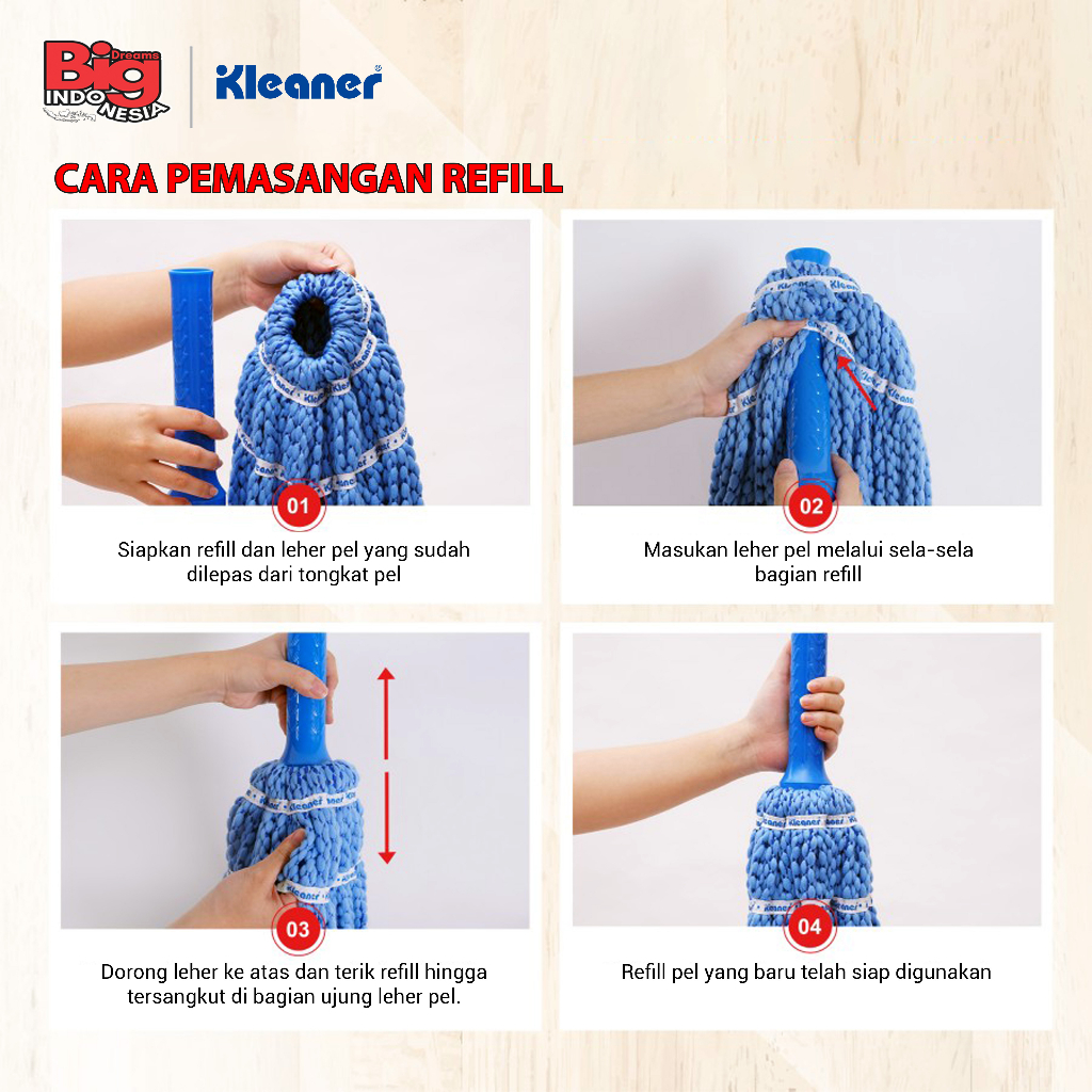 Refill Alat Pel Putar 1 Pcs Bahan Microfiber Twist Mop Pembersih Lantai Kleaner K19025R