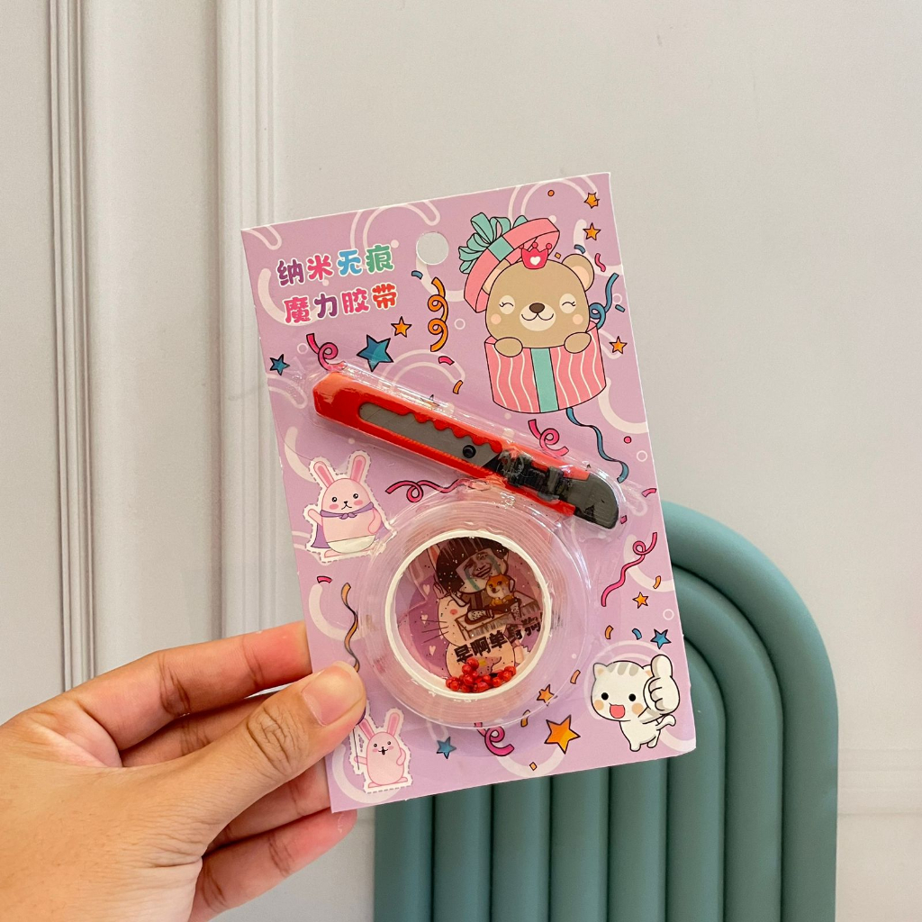 PAKET SELOTIP +CUTTER 1 set karakter Kartun Cute Lucu Kualitas Terbaik / Paket Solatip Plester + Mini Cutter Imut Unik Stationary sekolah dan Kantor terlengkap bisa COD