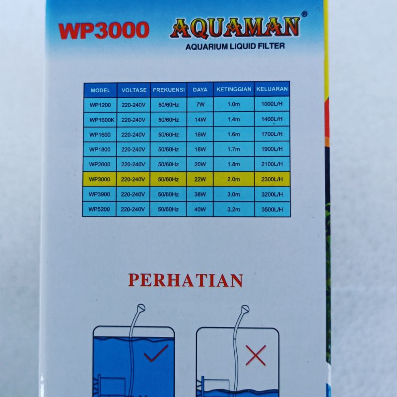 AQUAMAN WP 3000 mesin pompa celup akuarium ph power head waterpupmp submersible filter water pump akuarium 2000 lph keatas