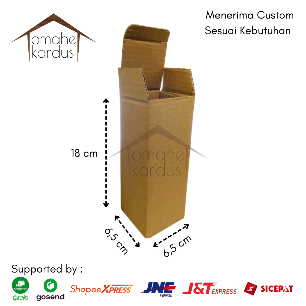 

Kardus Baru Die Cut Polos uk. 6.5 x 6.5 x 18 cm