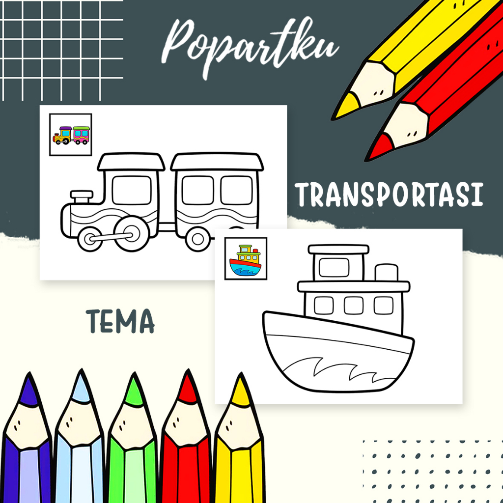 

KERTAS MEWARNAI KERTAS GAMBAR TEMA TRANSPORTASI | KERTAS MEWARNAI ANAK PAUD TK SD | KERTAS A4