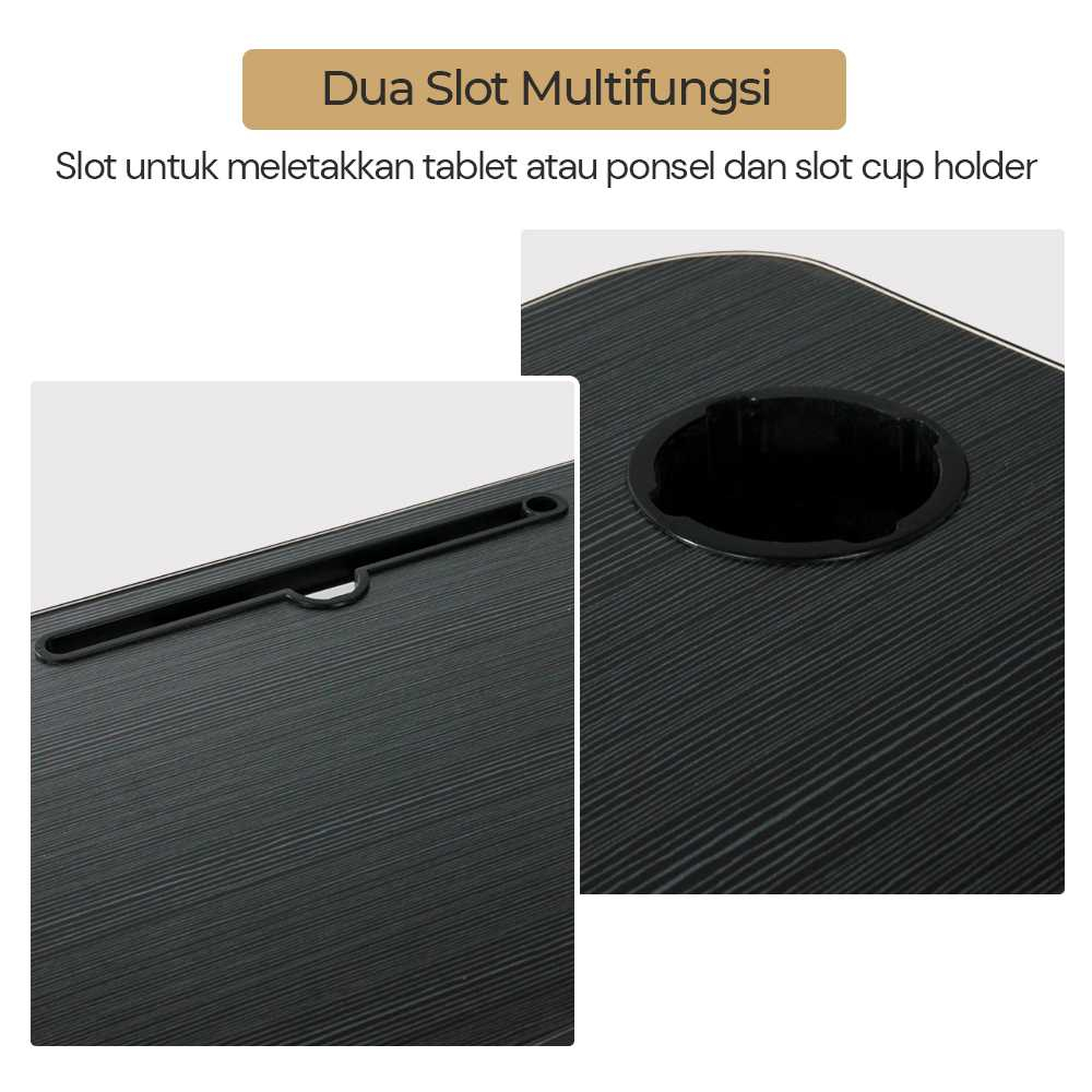 Meja Lipat Belajar Kerja Foldable Table 80x40cm with Cup Slot Desain Lipat Minimalis Dua Slot Multifungsi