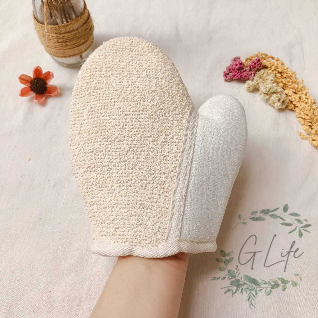 Rami Bath Gloves Body Scrub, Sarung Tangan Mandi, Sarung Tangan Rami Body Scrub Natural Exfoliating