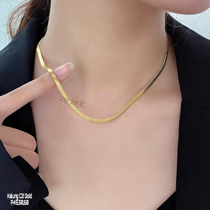 Kalung Titanium Gepeng tren Polos Anti Karat Anti Luntur