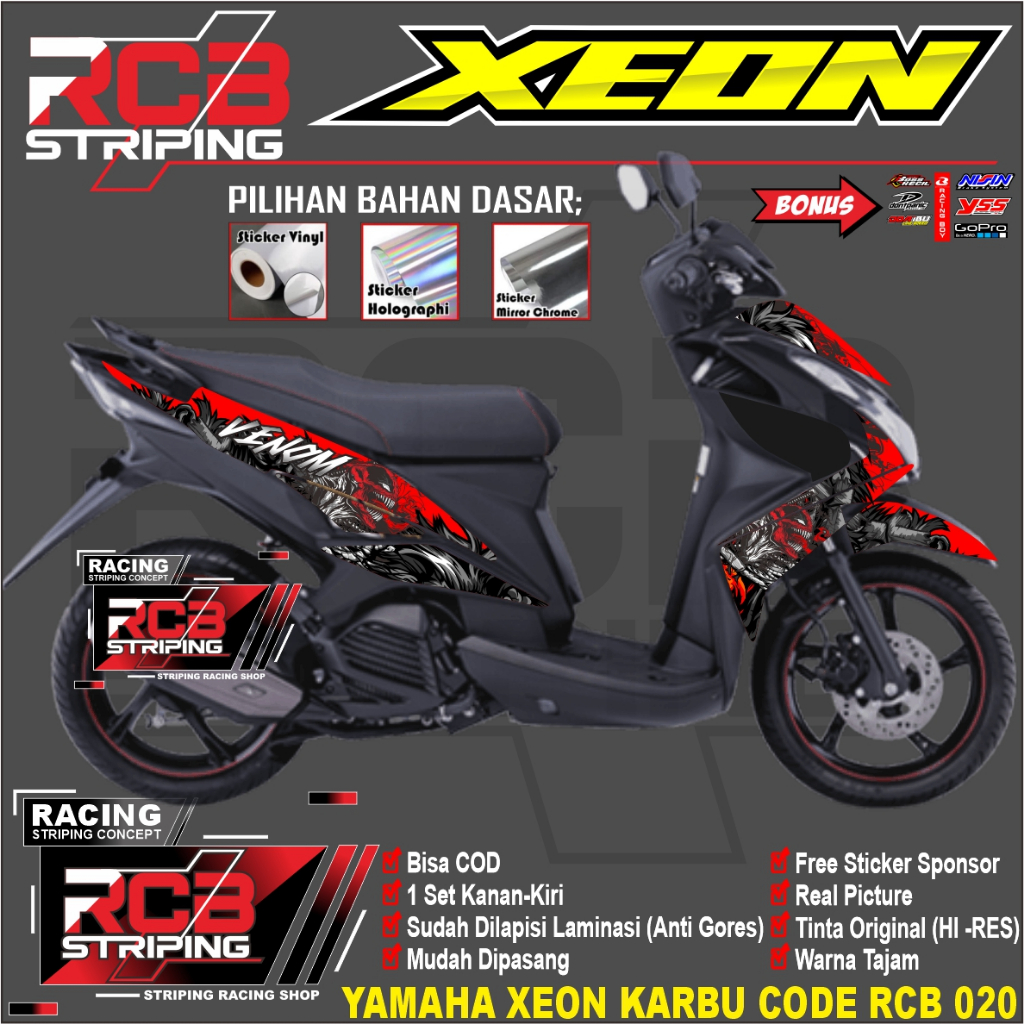 (COD) stiker motor xeon karbu striping xeon karbu - sticker motor yamaha Xeon rc lama old RCB 020