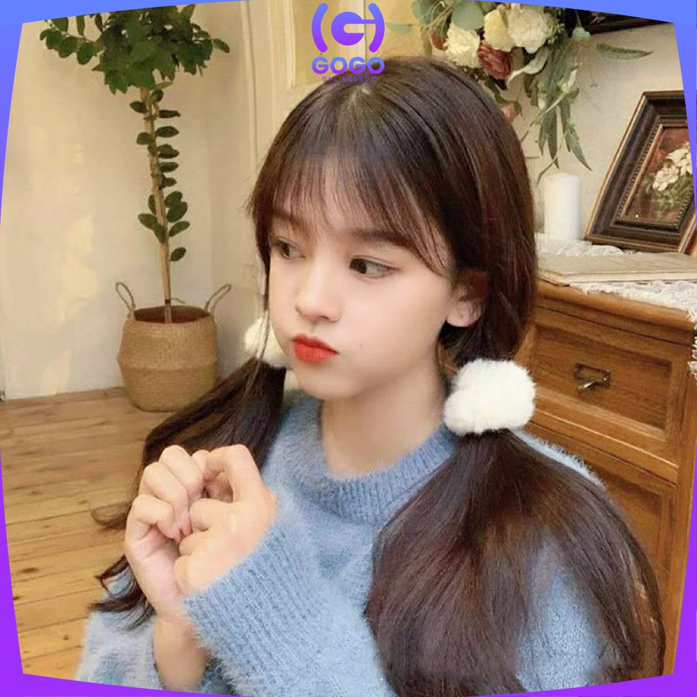 GOGO-C877 Ikat Rambut Bulu Pompom Polos Elastis Korean Style / Scrunchie Ponytail Ikat Rambut Anak Perempuan / Karet Aksesoris Rambut Cepol Wanita Import