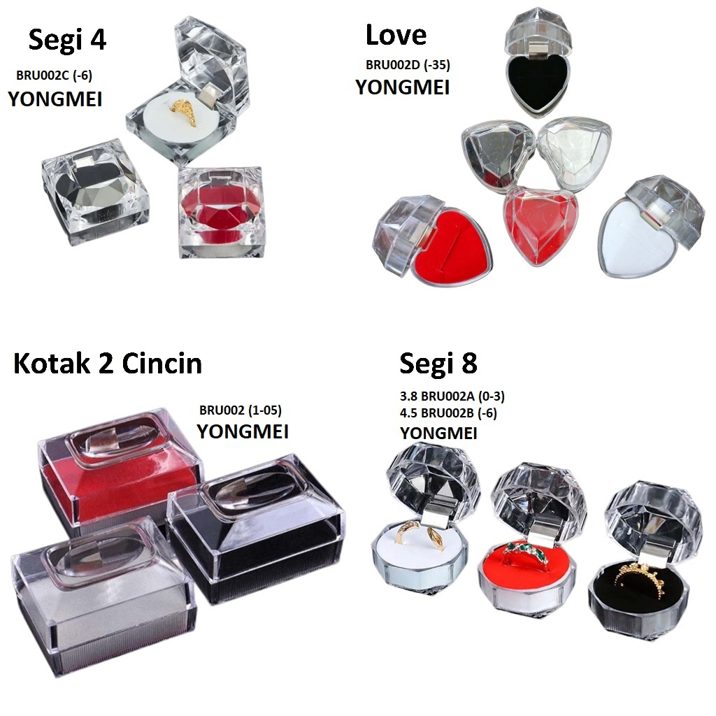 KOTAK CINCIN ACRYLIC MACAM-MACAM MOTIF/HARGA/BKS/12 &amp; 20 PCS