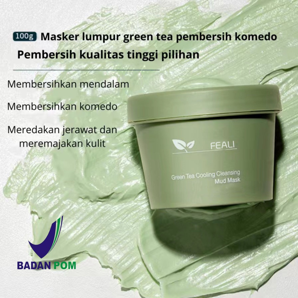 Xuerouyar Masker Wajah Green Tea Cooling Cleansing Mud Mask Clay 100 gram