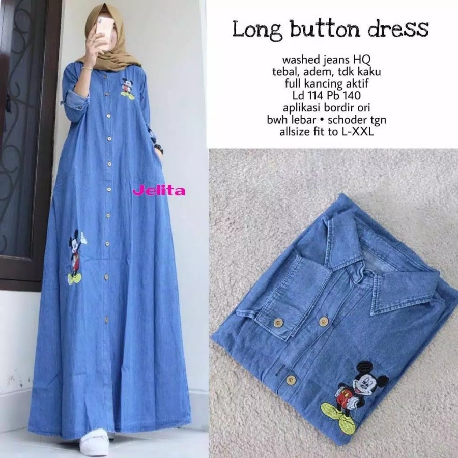 GAMIS MICKEY LONG BUTTON DRESS MAXI ORIGINAL JEANS / GAMIS MICKEY JUMBO JEANS KEKINIAN