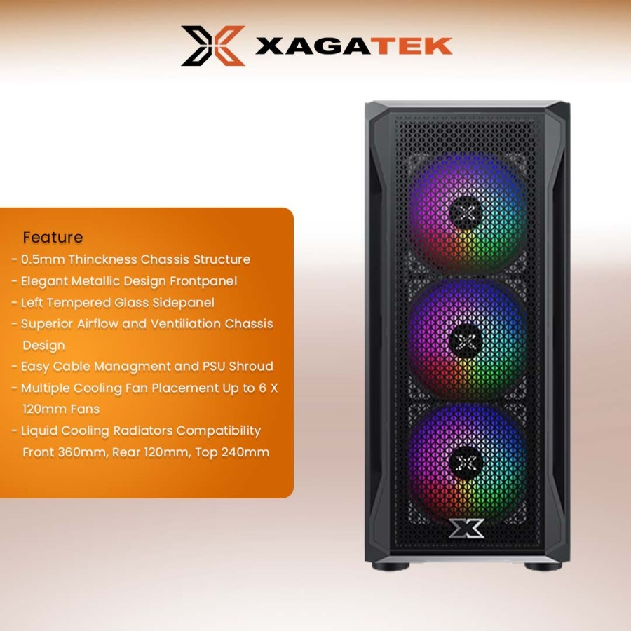 Casing Komputer Xagatek Gaming X Middle Tower Free 4fan RGB