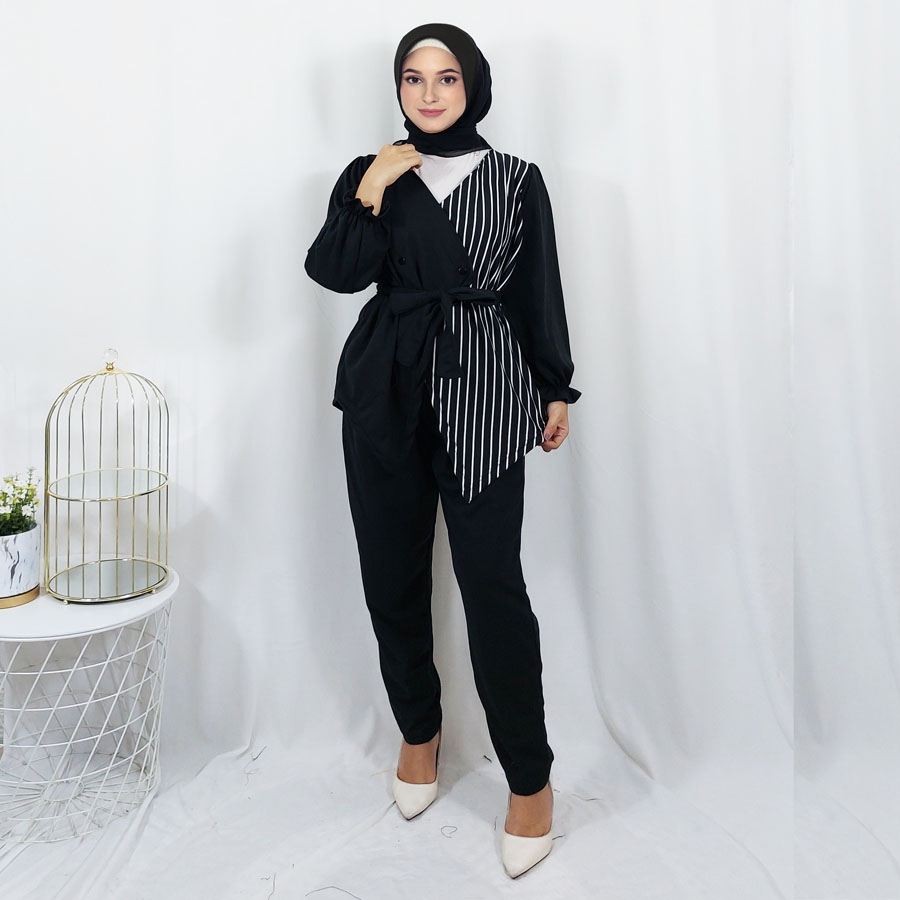 SATU SET ELMI MIX AMANDA WANITA BAJU DAN CELANA GL FASHION
