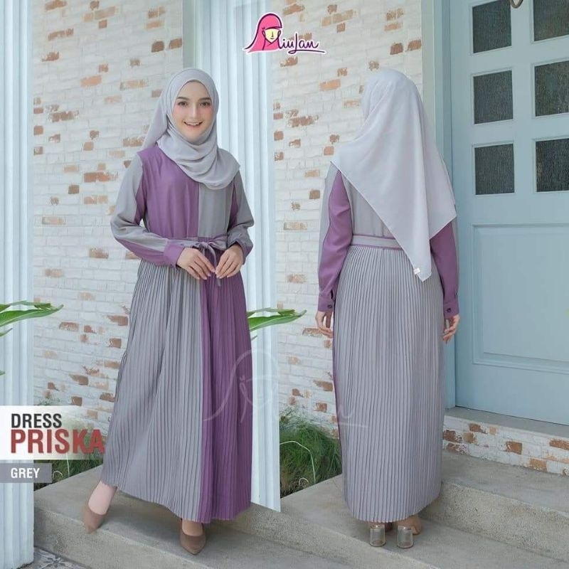 Dress Priska/Dress muslim/Baju Muslim/Gamis/Gamis murah/Baju muslimah/Gamis Dewasa/Baju muslim dewas