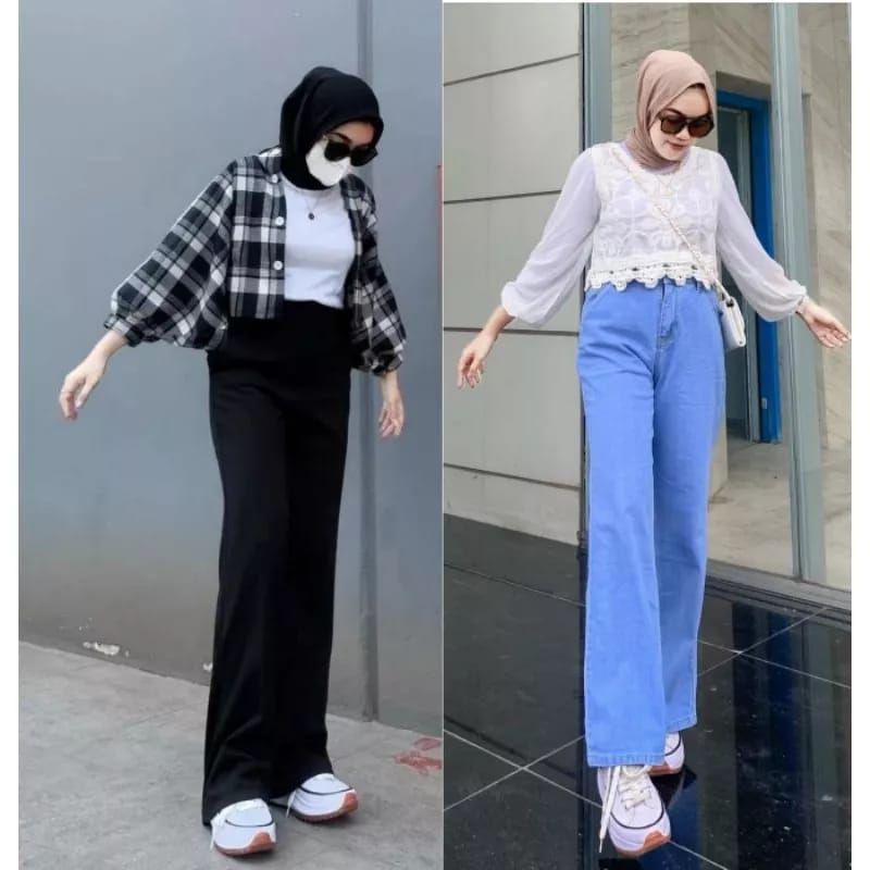 Mozza Jeans kulot haigwaist style korea//Celana kulot jeans warna hitam putih blitz