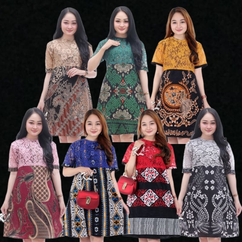 Ori Aksara Batik - Dress Brukat Kombinasi Batik Korean Style Ukuran Standar Dan Jumbo Ld 100cm Ld 11