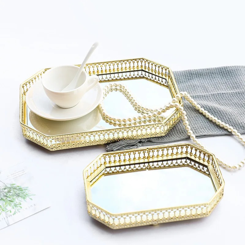 Home Decor Table Modern Luxury Mirror Tray Nampan Cermin