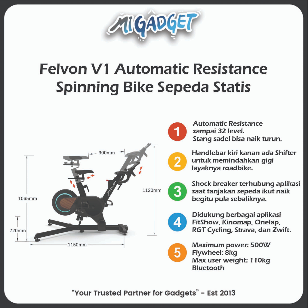 Felvon V1 Trainer Automatic Resistance Spinning Bike Sepeda Statis