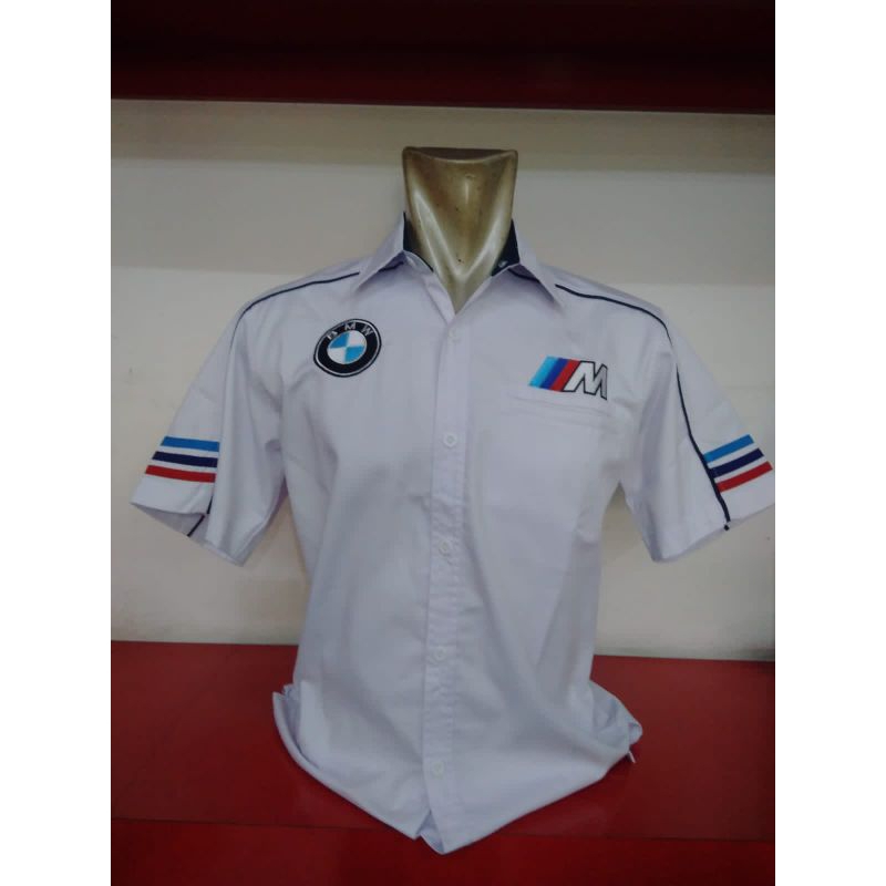 Baju Kemeja pria Tangan Pendek BMW Putih