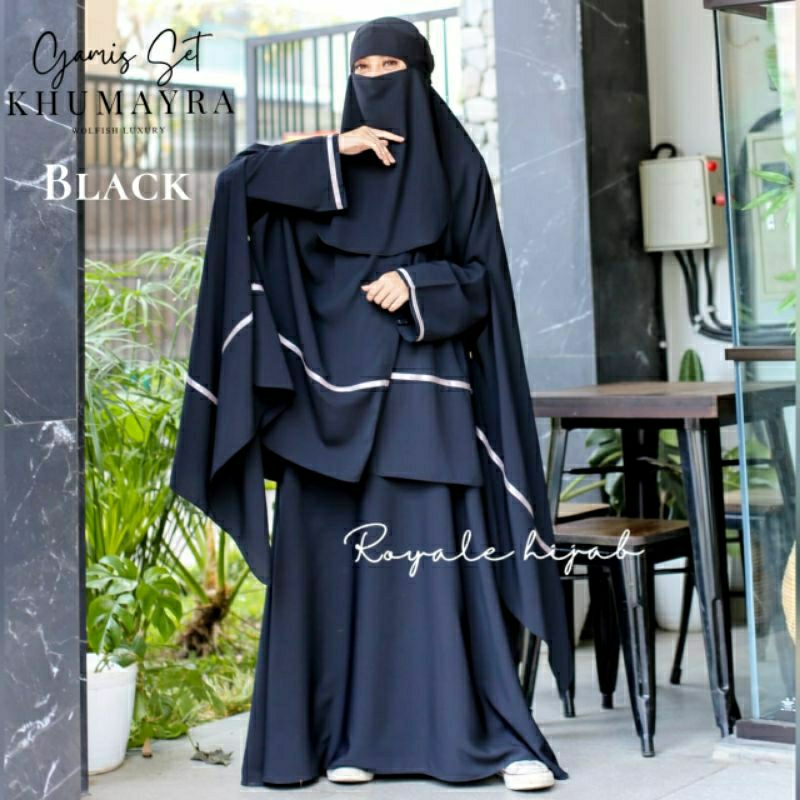 Gamis Syari Polos Set Jilbab Plus Cadar Gamis Khumayra Syari Busui