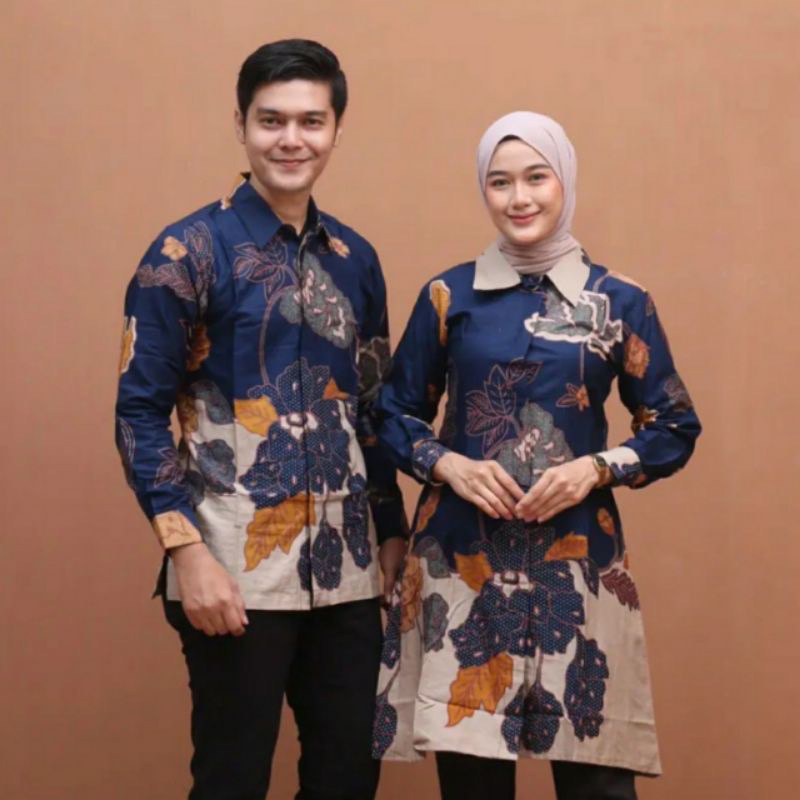 Atasan Baju Kemeja Tunik Set Batik Couple Pasangan Pria Wanita Lengan Panjang Seragam Kerja Kantor Modern Kekinian