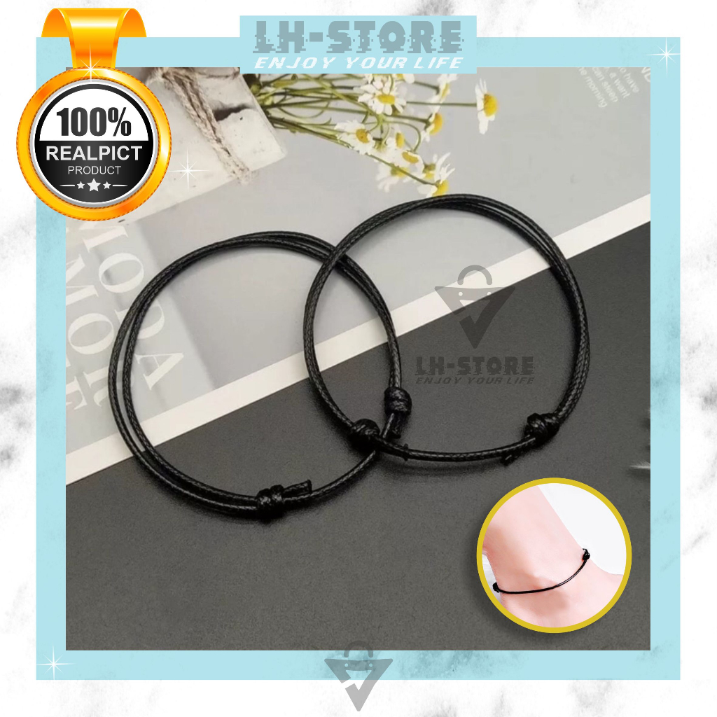 GELANG KAKI TALI KULIT HITAM POLOS PRIA &amp; WANITA BISA DI TARIK ULUR