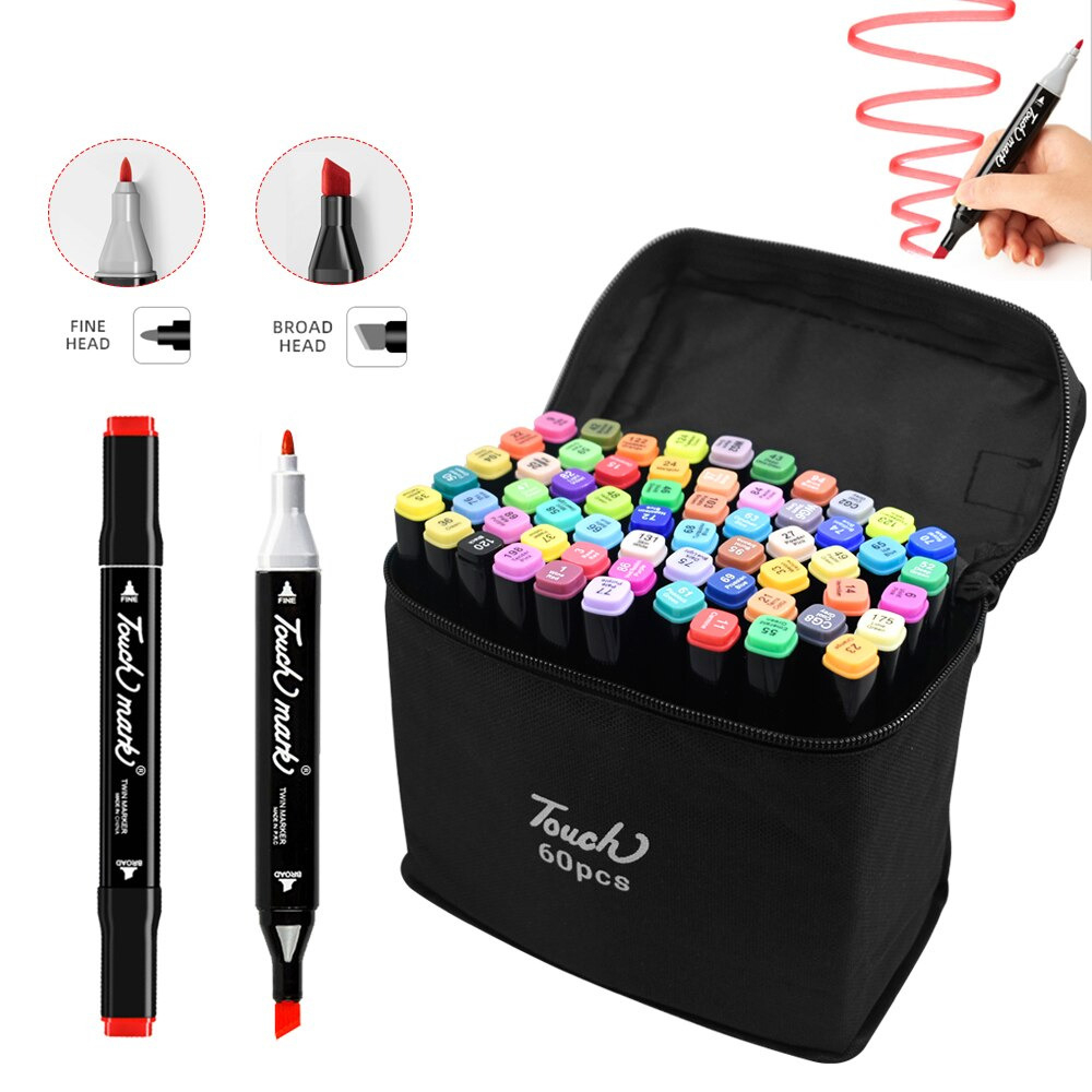 TOUCH Spidol Dual Side Fine Art Brush Pen Art Marker Set 60 Color - HL270 - Black