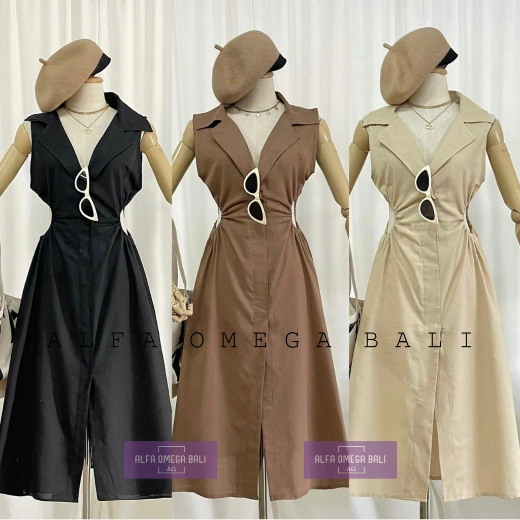 Dress Linen Wanita Premium LD 105 PJG 130cm BACA DESKRIPSI INI FIT JUMBO!