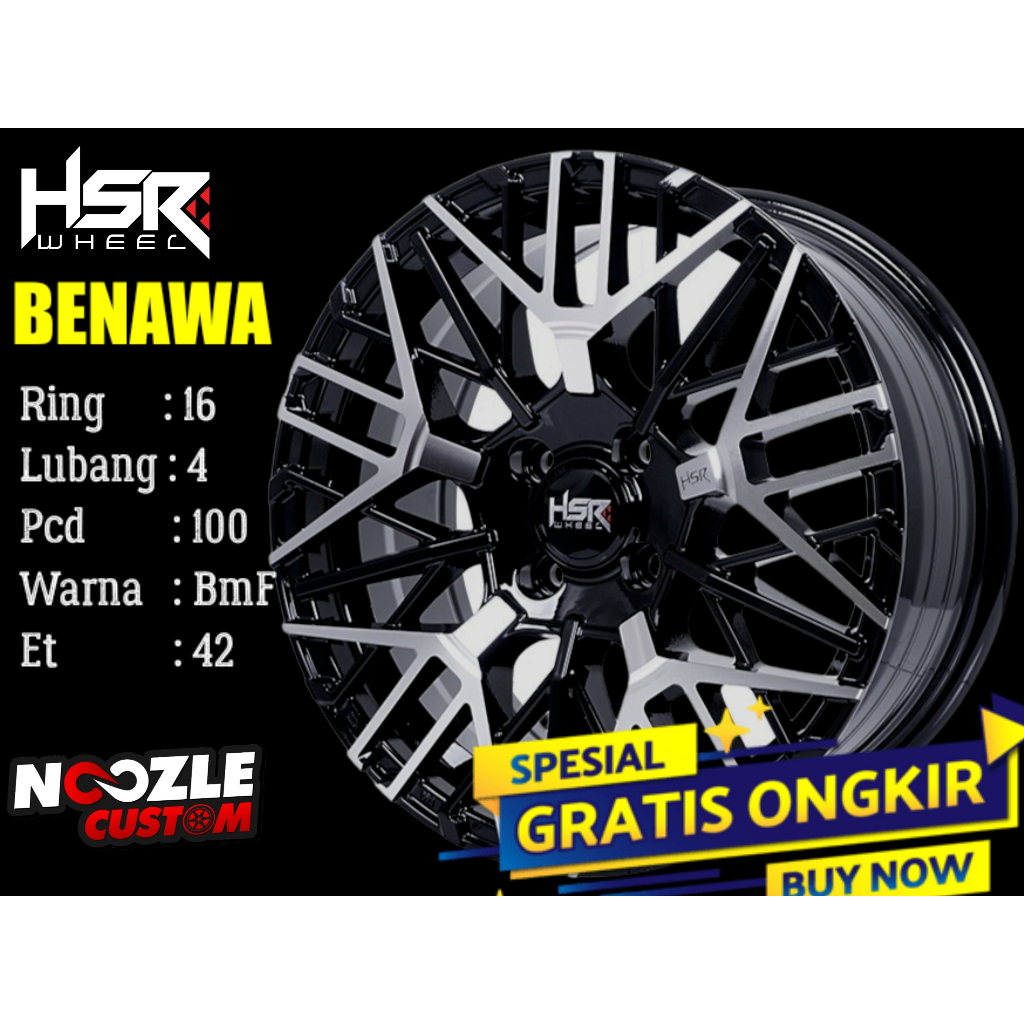 VELG MOBIL HSR R16 LUBANG 4 PCD 100 PELEK RACING JAZZ BRIO AGYA RING 16
