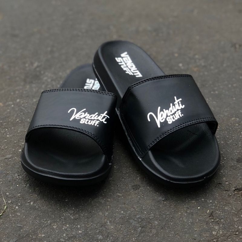 Sandal Slide Venduti Stuff Original Unisex Sandal Slip On Pria Wanita Black White