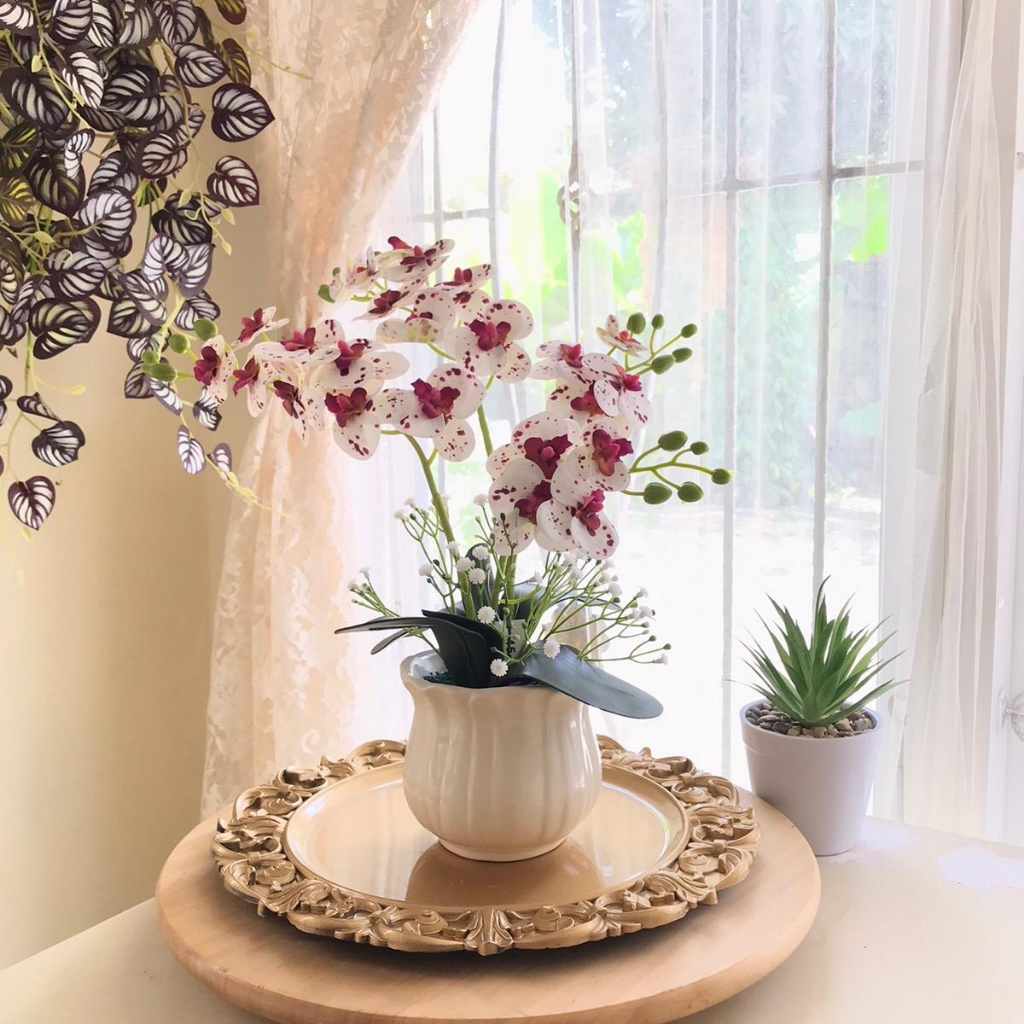 ANGGREK ARTIFICIAL / ANGGREK VAS KERAMIK / HOMEDECOR / HIASAN MEJA / BUNGA RAK/ ANGGREK