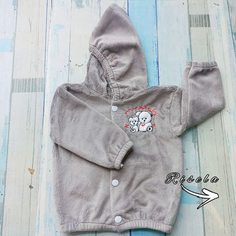 Jaket Bayi Bulu Halus Cewek Cowok Model Kancing 3-12 Bulan