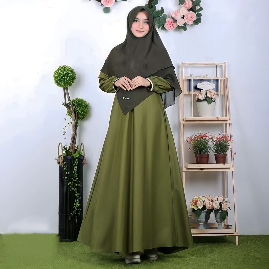 Gamis Katun Polos Toyobo Busui Friendly Lengan Renda Terbaru Original Kekinian