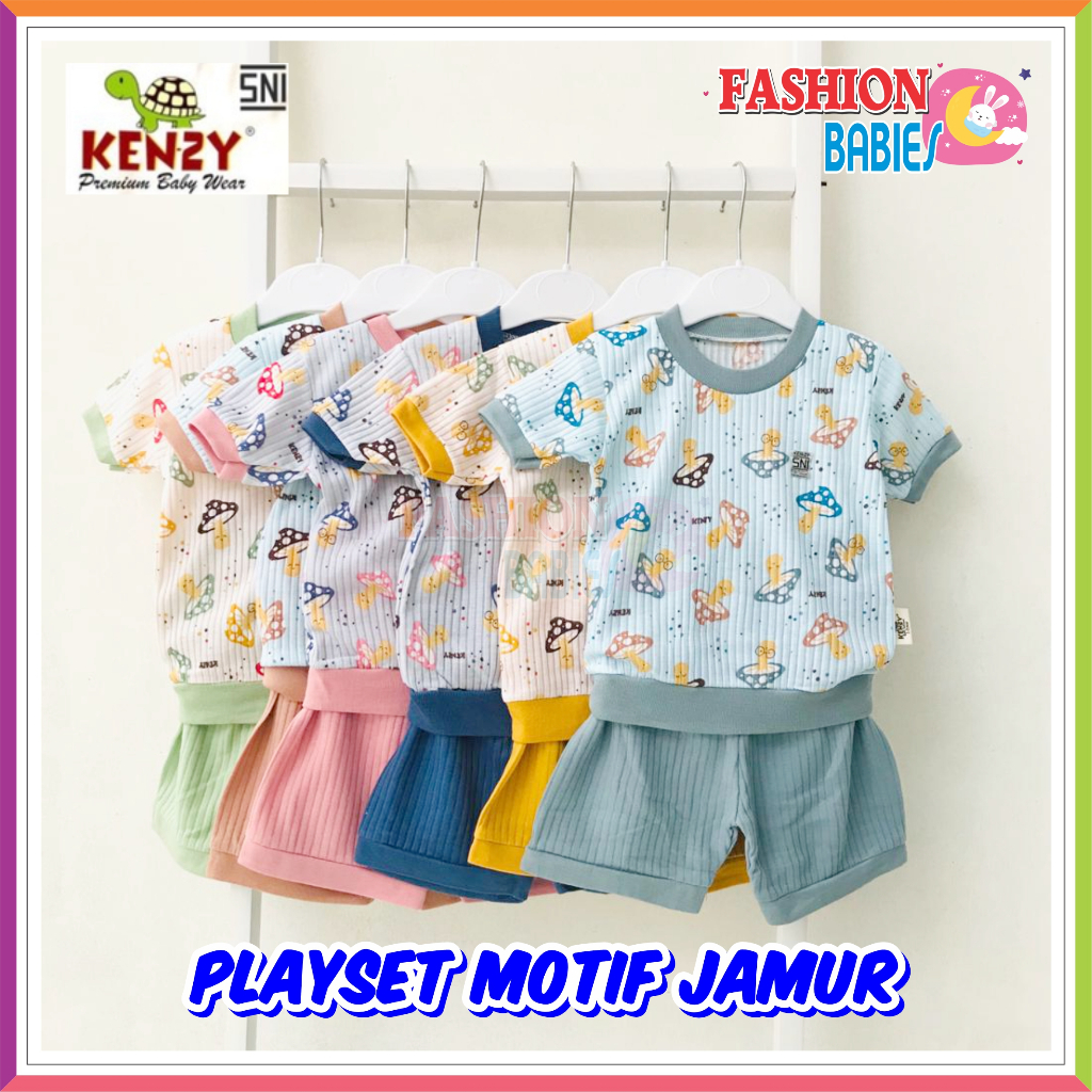 KENZY SPORTY SET MOTIF &amp; PLAYSET MOTIF JAMUR BABY WEAR | SETELAN PENDEK BAYI EARTH COLOUR MIRIP JASPER LIBBY