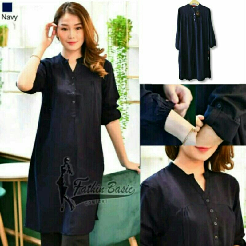 TUNIK KATUN RAYON JUMBO POLOS BIRU DONGKER