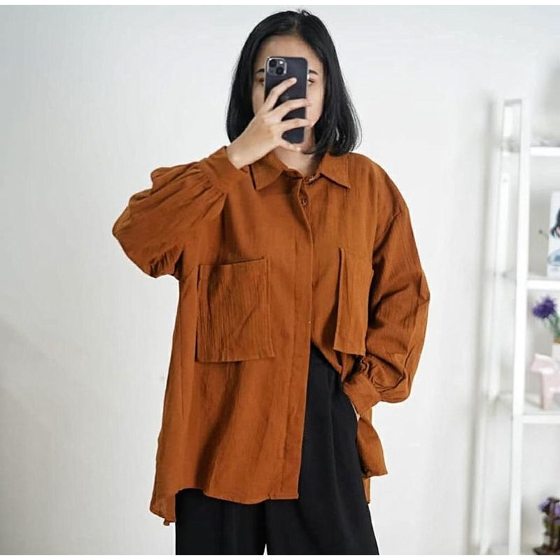 NIKI SHIRT / KEMEJA WANITA OVERSIZE LINEN PREMIUM / BLOUSE KOREAN STYLE