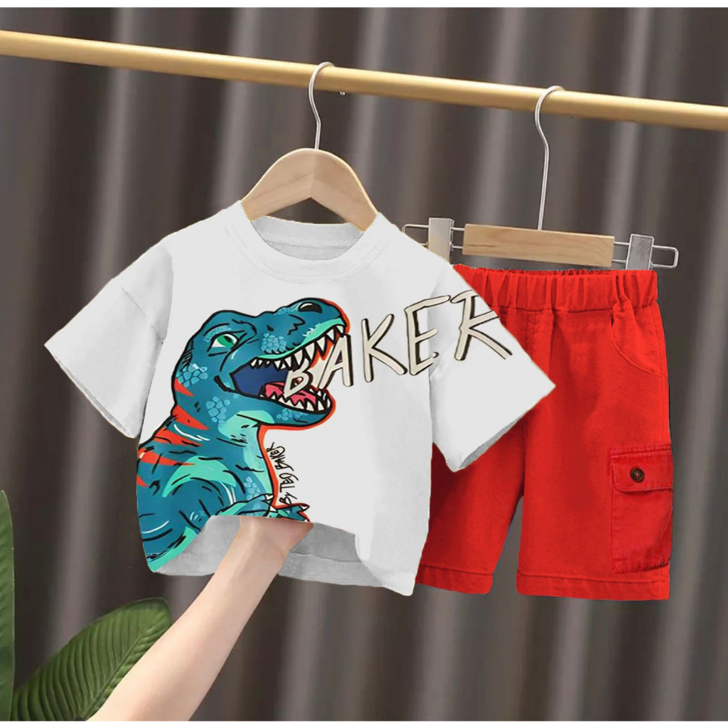 SSETELAN ANAK BAJU ANAK LAKI LAKI DAN PEREMPUAN UMUR 1-5 TAHUN SETELAN ANAK TERBARU DAN TERMURAH MOTIF DINO